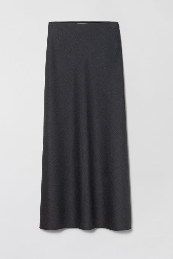 Fall Winter Spring Summer Tailored Bias Cut Maxi Skirt Charcoal Grey