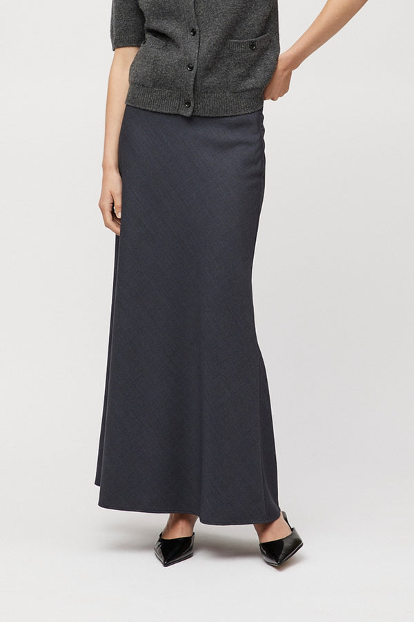 Fall Winter Spring Summer Tailored Bias Cut Maxi Skirt Charcoal Grey