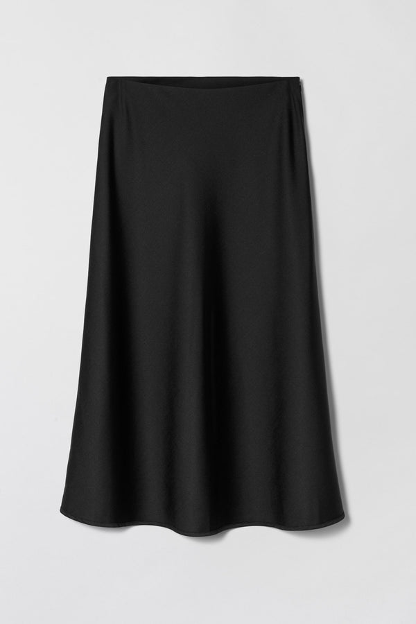Fall Winter Spring Summer Tailored Bias Cut Midi Skirt Jet Black