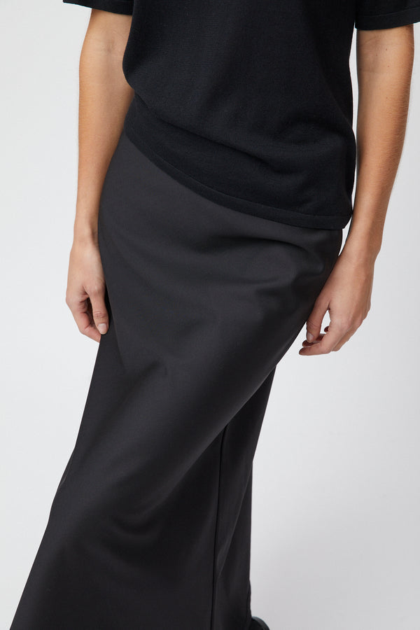 Fall Winter Spring Summer Tailored Bias Cut Midi Skirt Jet Black