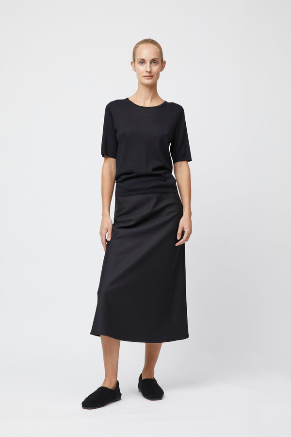 fall winter spring summer Tailored Bias Cut Midi Skirt Jet Black