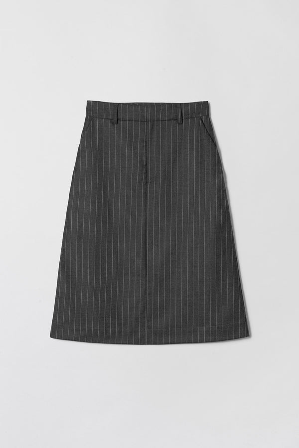 Fall Winter Spring Summer Tailored Côte D'Azur Skirt Charcoal Pinstripe