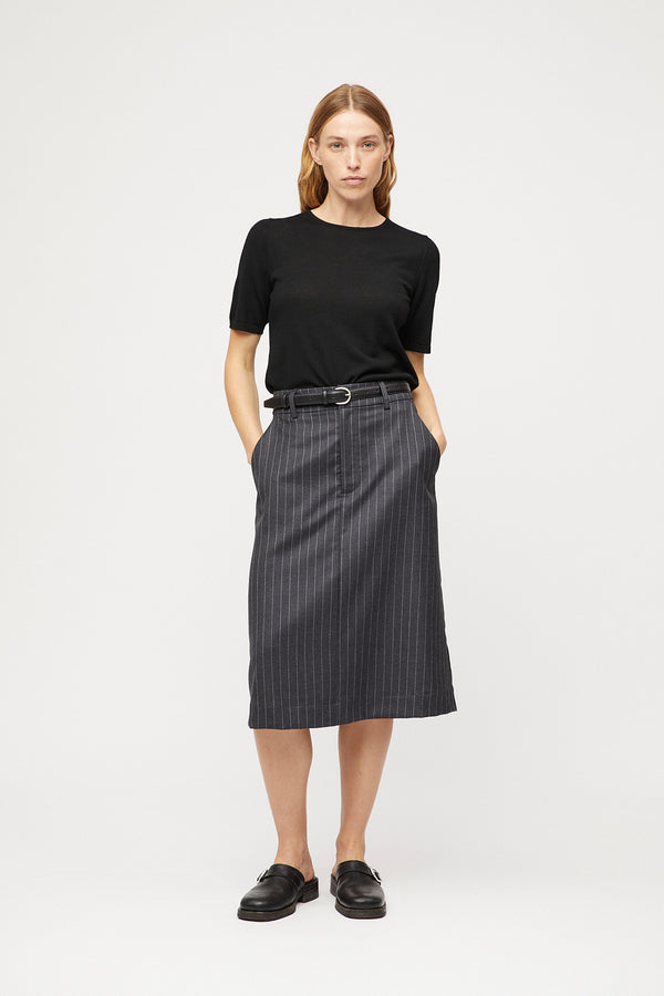fall winter spring summer Tailored Côte d'Azur Skirt Charcoal Pinstripe