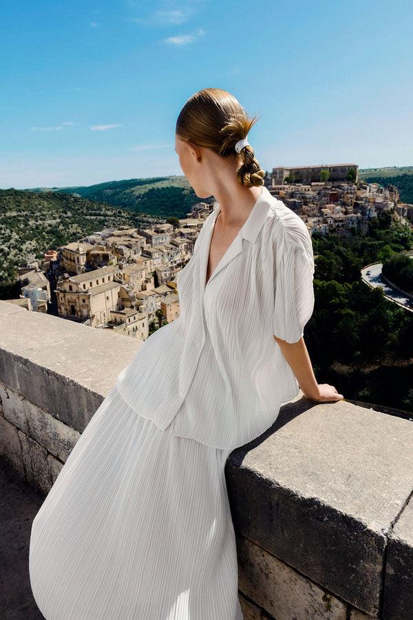 Fall Winter Spring Summer Tao Pleat Skirt Jet Stream White