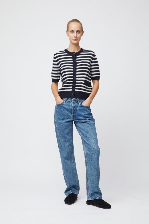 fall winter spring summer Toulouse Cardigan Tee Navy Snowflake Stripe