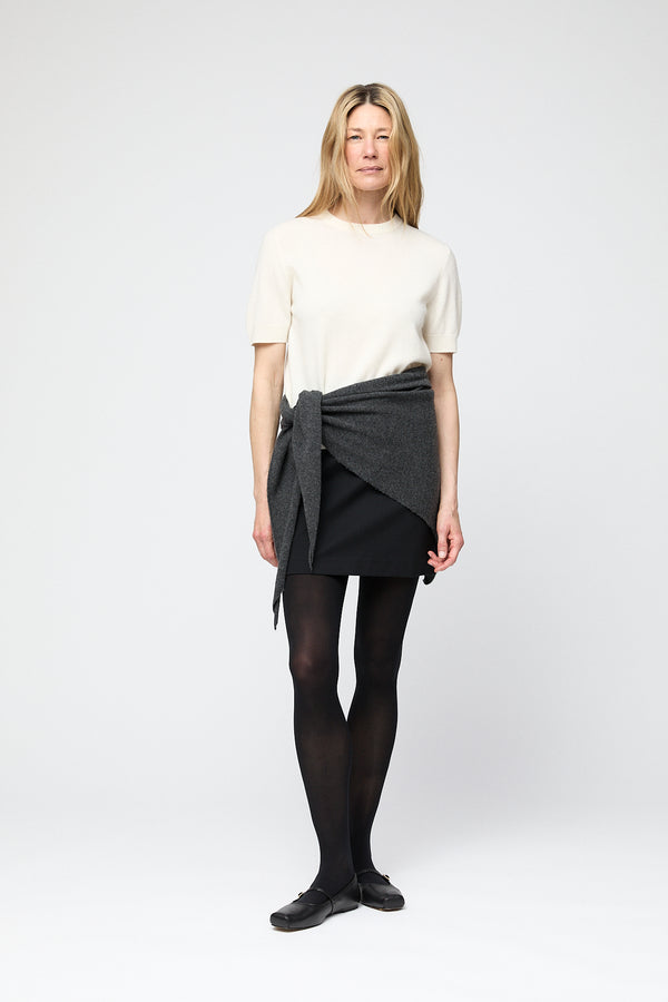 Fall Winter Spring Summer Wool Twill Straight Skirt Jet Black