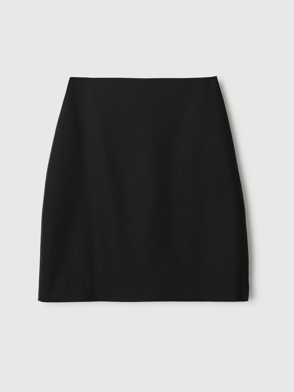 Fall Winter Spring Summer Wool Twill Straight Skirt Jet Black