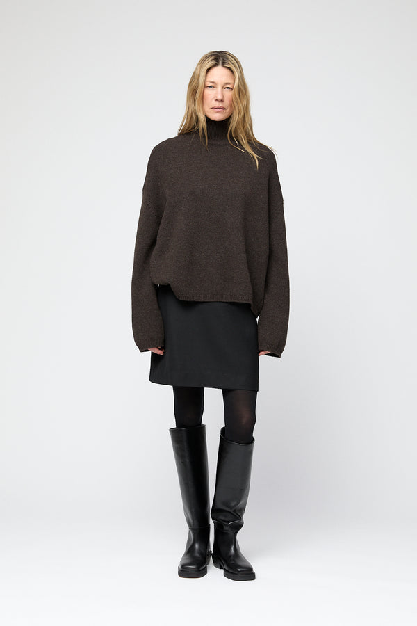 Fall Winter Spring Summer Wool Twill Straight Skirt Jet Black