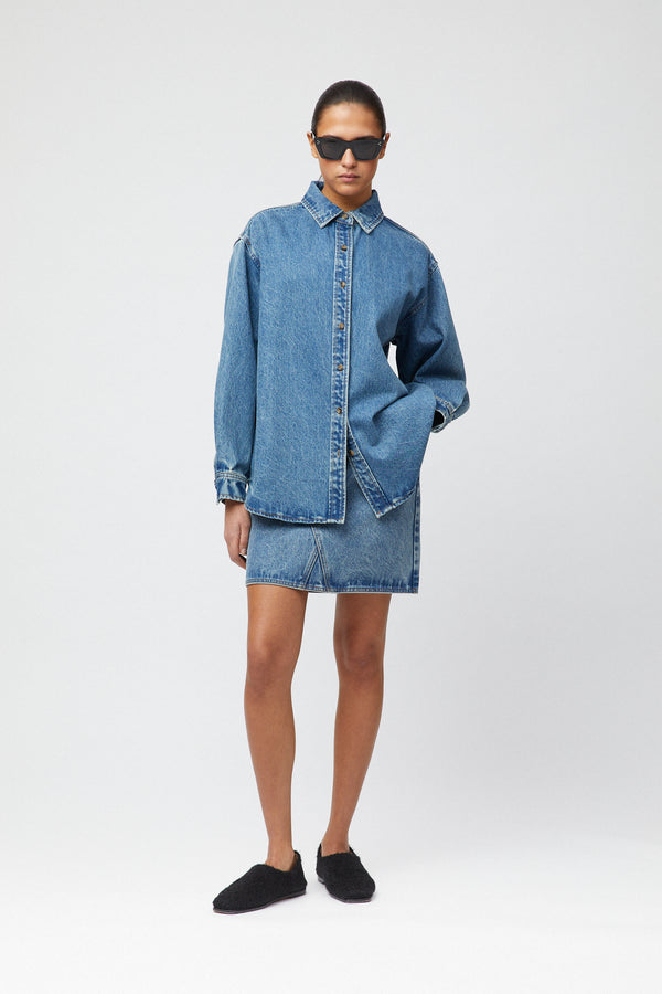 Fall Winter Spring Summer Workwear Denim Shirt Off White