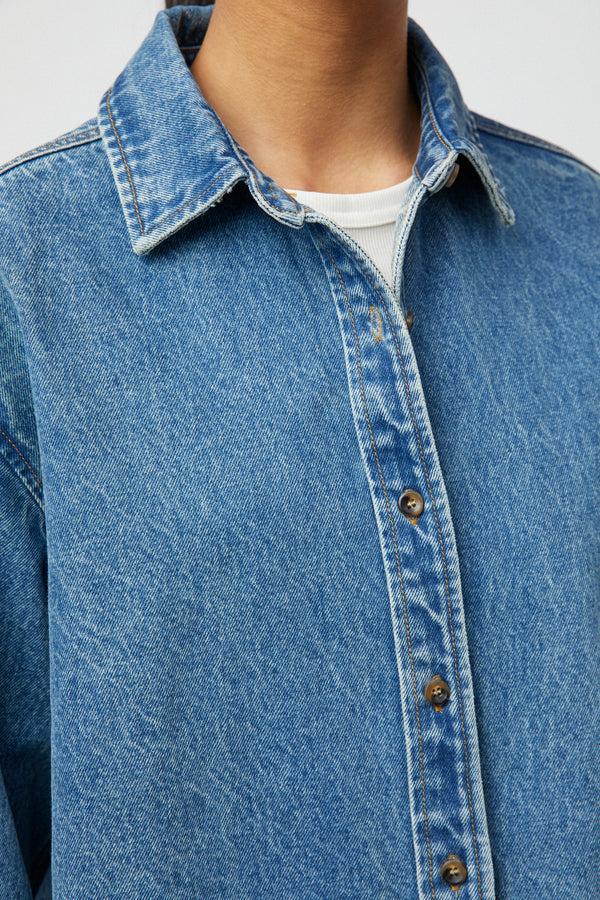 Fall Winter Spring Summer Workwear Denim Shirt Off White