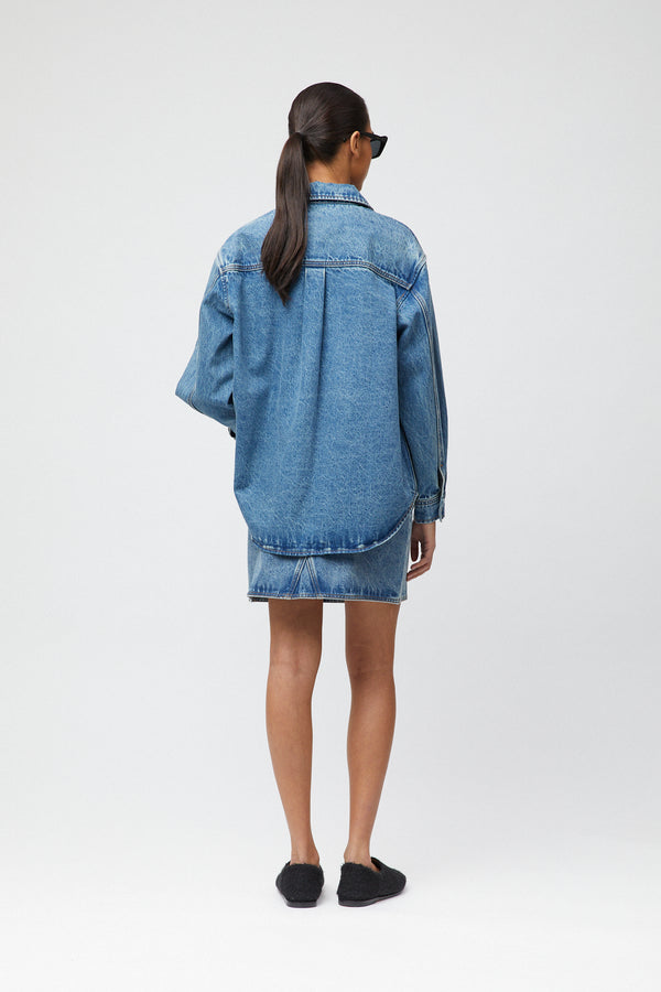 Fall Winter Spring Summer Workwear Denim Shirt Off White