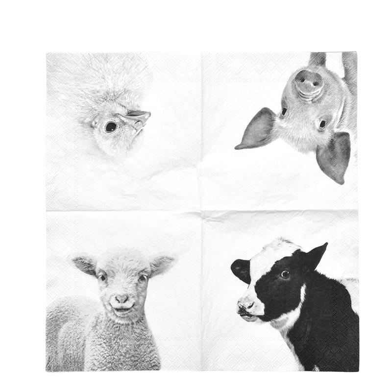 fallen fruits PAPER NAPKIN FARM ANIMAL B/W SMALL FSC MIX CREDIT