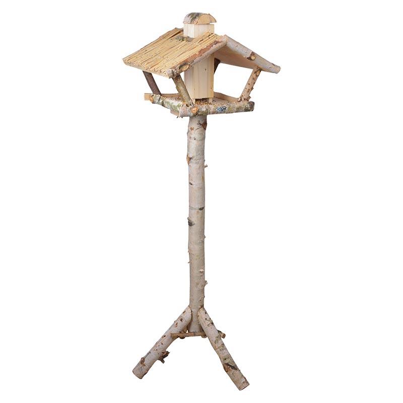 fallen fruits SILVER BIRCH RECTANGLE BIRD TABLE ON POLE