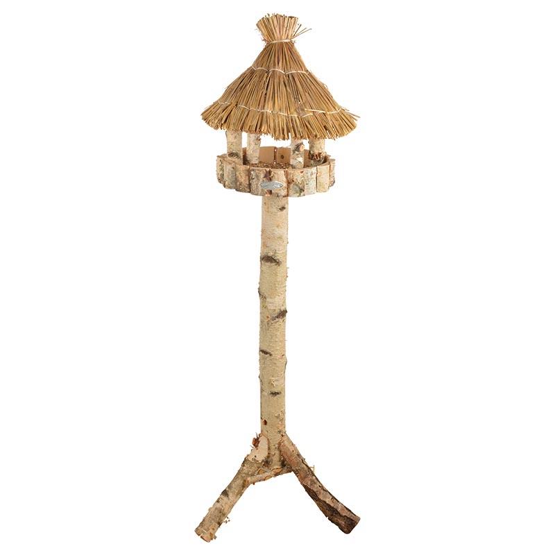 fallen fruits SILVER BIRCH ROUND BIRD TABLE ON POLE