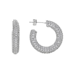 fallon 360 PAVÉ HOOP EARRINGS - RHODIUM