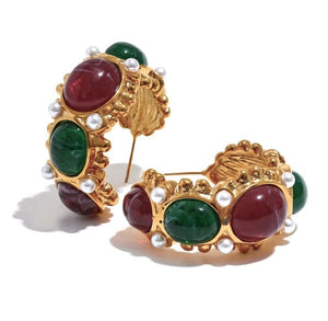 fallon 90s STONE HOOPS - GOLD MULTI