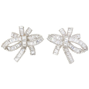 fallon BAGUETTE BOW CLUSTER EARRINGS - RHODIUM 50