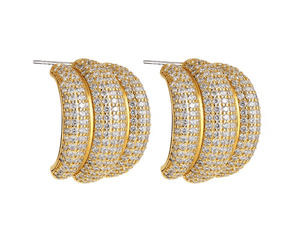 fallon CAMILLA PAVÉ RIBBED HOOPS - GOLD PAVÉ