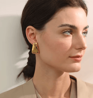 Fallon FLATTENED TEARDROP BUTTON EARRING - GOLD