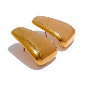 fallon FLATTENED TEARDROP BUTTON EARRING - GOLD