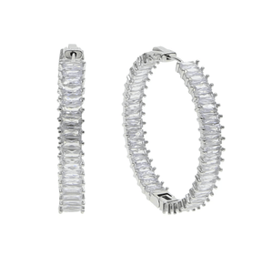 fallon INFINITY BAGUETTE HOOP EARRINGS - RHODIUM