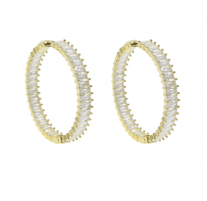 Fallon INFINITY BAGUETTE HOOP EARRINGS - RHODIUM