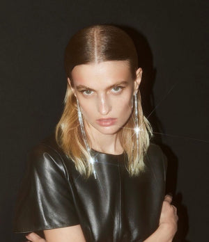 Fallon LIQUID DIAMANTÉ DUSTER EARRINGS - RHODIUM