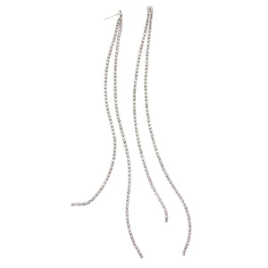 fallon LIQUID DIAMANTÉ DUSTER EARRINGS - RHODIUM