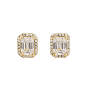 Fallon MINI EMERALD CUT STUD EARRINGS - Rhodium