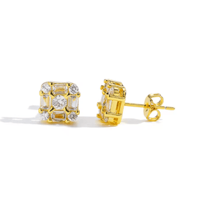 Fallon MINI GRID CLUSTER STUDS - Rhodium