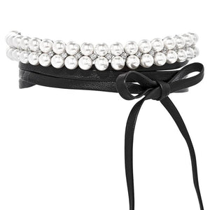 fallon MONARCH PEARL LEATHER WRAP CHOKER