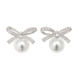 fallon PAVÉ BOW PEARL STUD EARRINGS 50