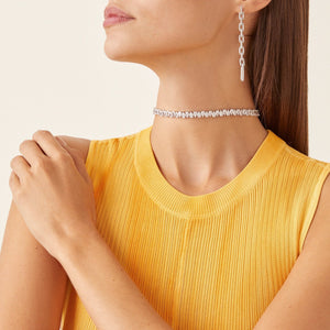 Fallon PAVÉ ELONGATED LINK DROP EARRINGS - RHODIUM