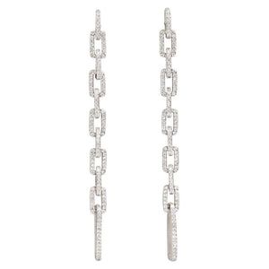 fallon PAVÉ ELONGATED LINK DROP EARRINGS - RHODIUM