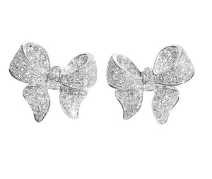 fallon PUFFY BOW STUD EARRINGS - RHODIUM
