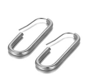 fallon SCULPTURAL ELONGATED HOOPS - RHODIUM