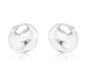 fallon WARPED DISC BUTTON EARRING - RHODIUM