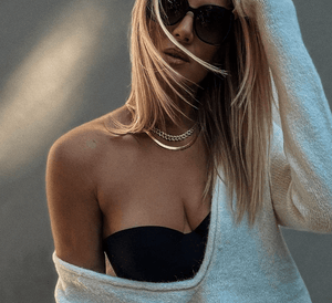 Fallon HAILEY HERRINGBONE CHAIN NECKLACE SET OF 2 GOLD