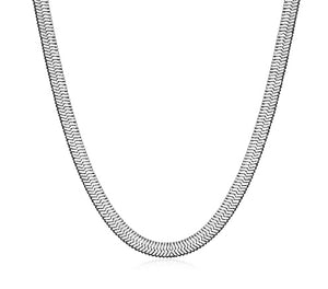 fallon HAILEY HERRINGBONE CHAIN NECKLACE SHORT - RHODIUM