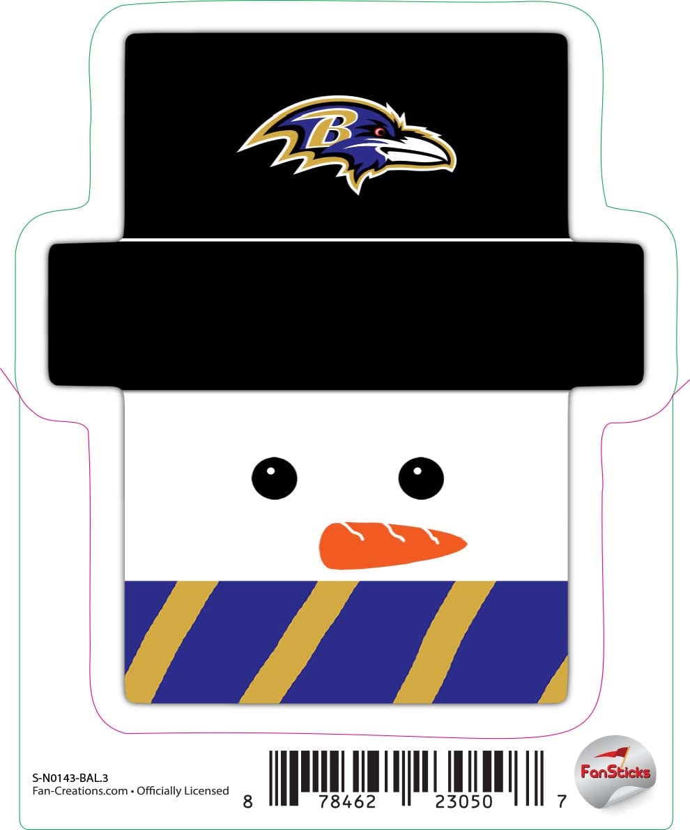 fan creations Baltimore Ravens 3in Decal Snowman Holiday Head