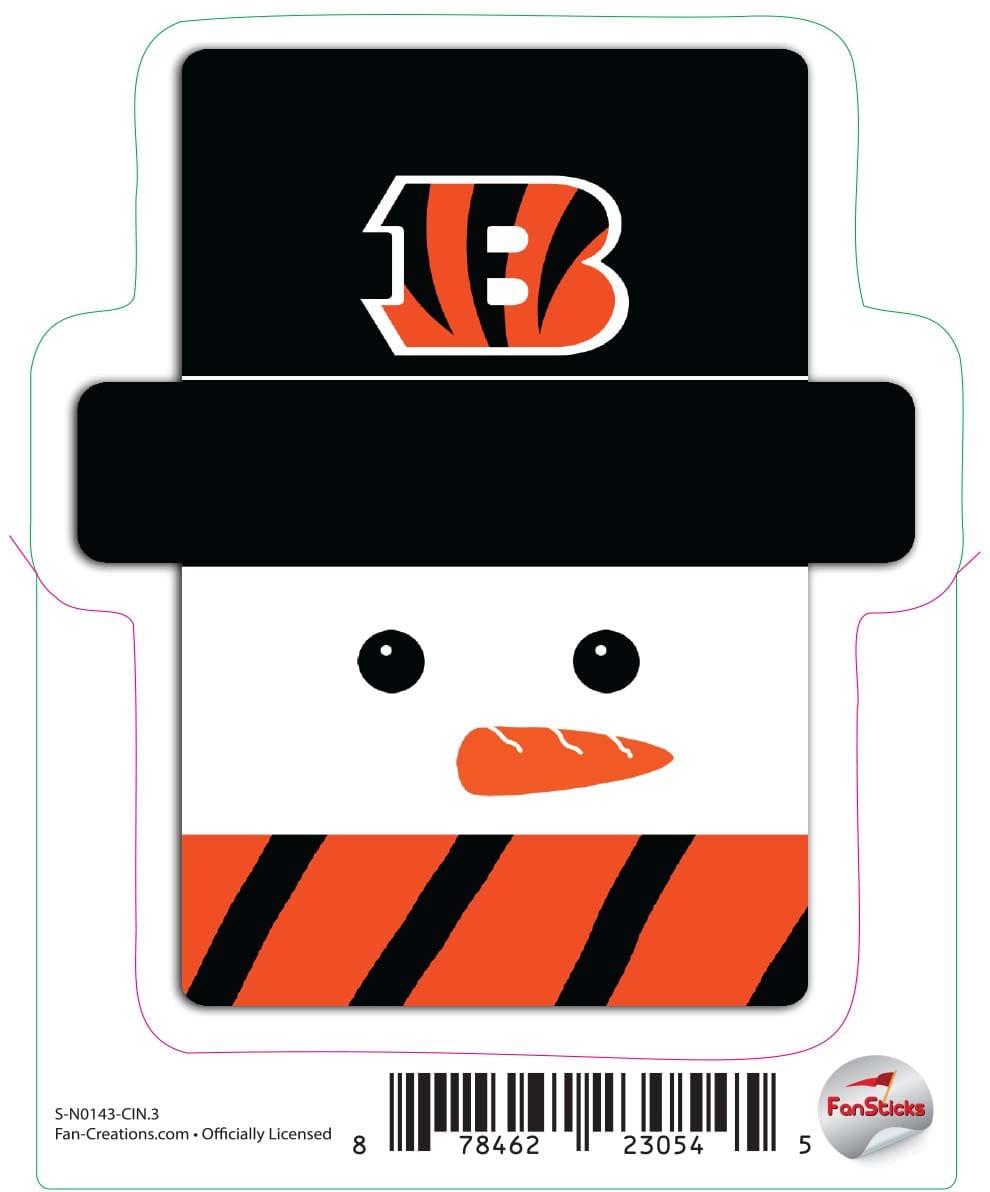 fan creations Cincinnati Bengals 3in Decal Snowman Holiday Head