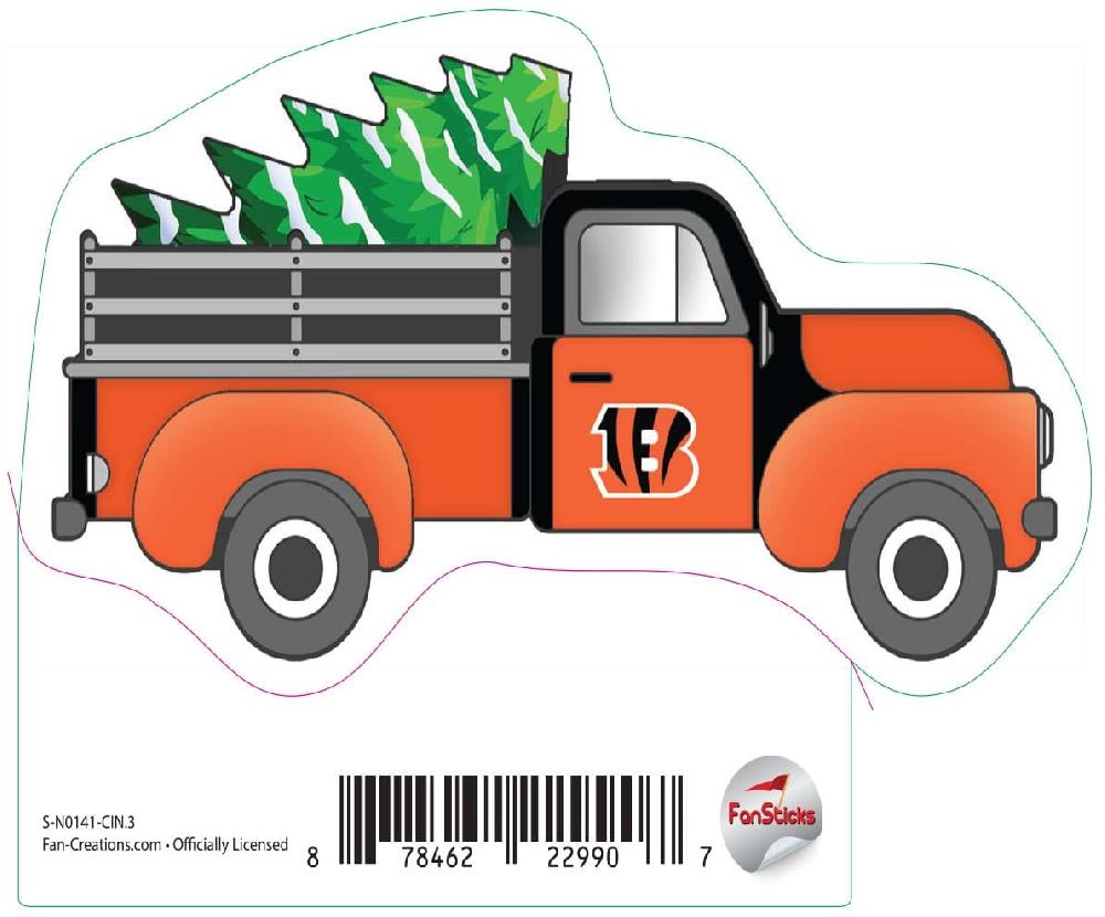 fan creations Cincinnati Bengals 3in Decal Truck with Christmas Tree