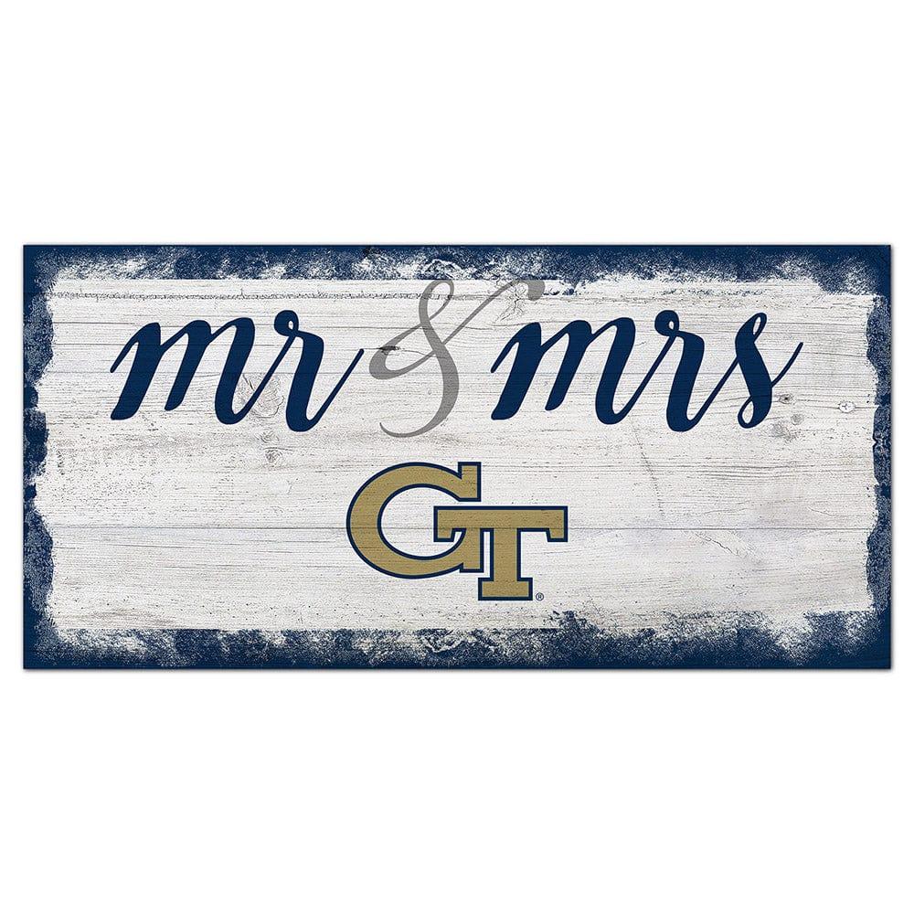 fan creations Georgia Tech Script Mr & Mrs 6x12 Sign