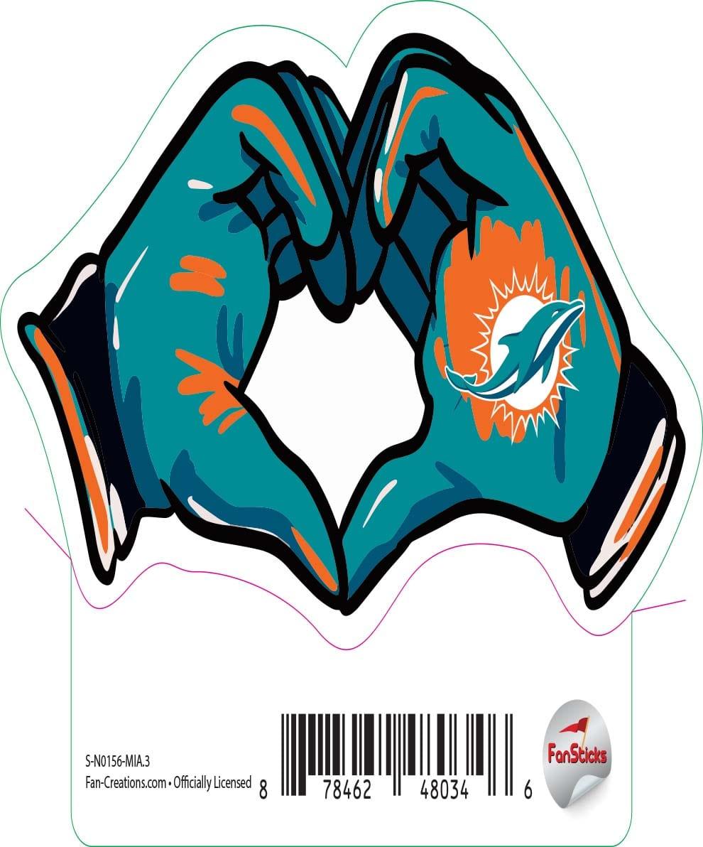 fan creations Miami Dolphins 3in Decal Heart Hands