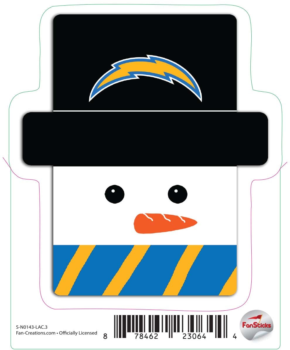 fan creations Los Angeles Chargers 3in Decal Snowman Holiday Head