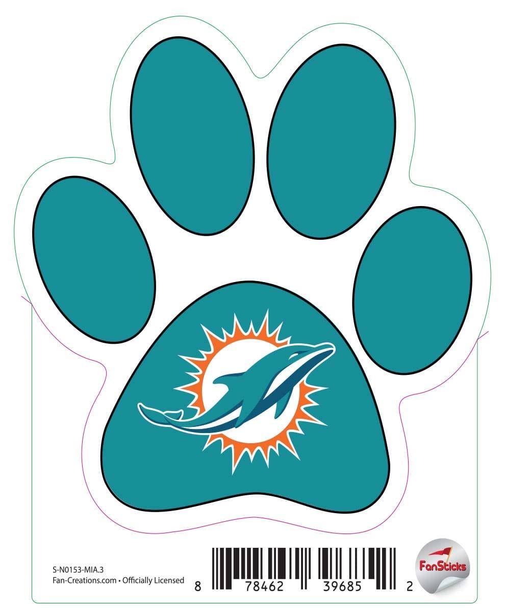 fan creations Miami Dolphins 3in Decal Paw Print with Team Logo