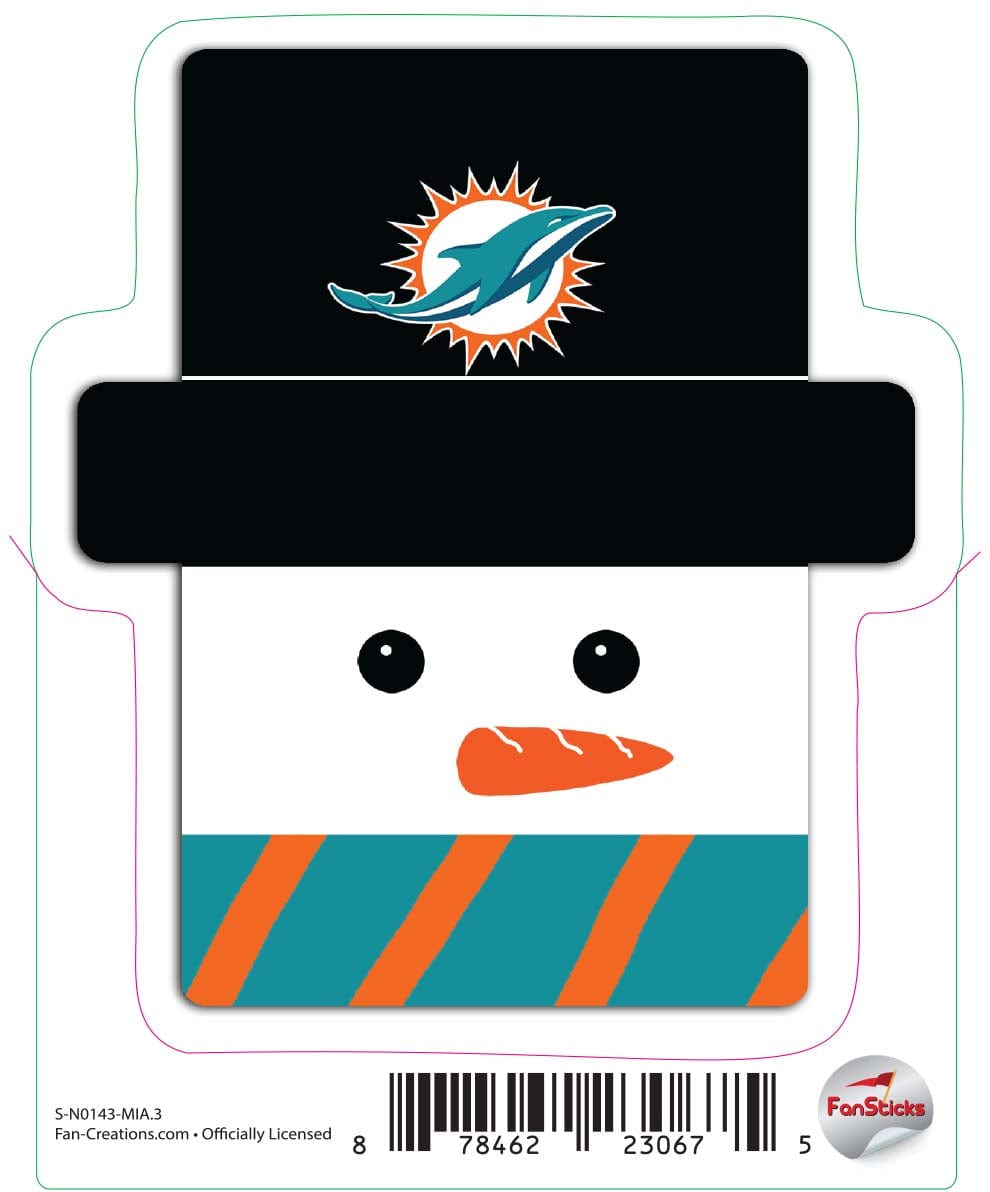 fan creations Miami Dolphins 3in Decal Snowman Holiday Head