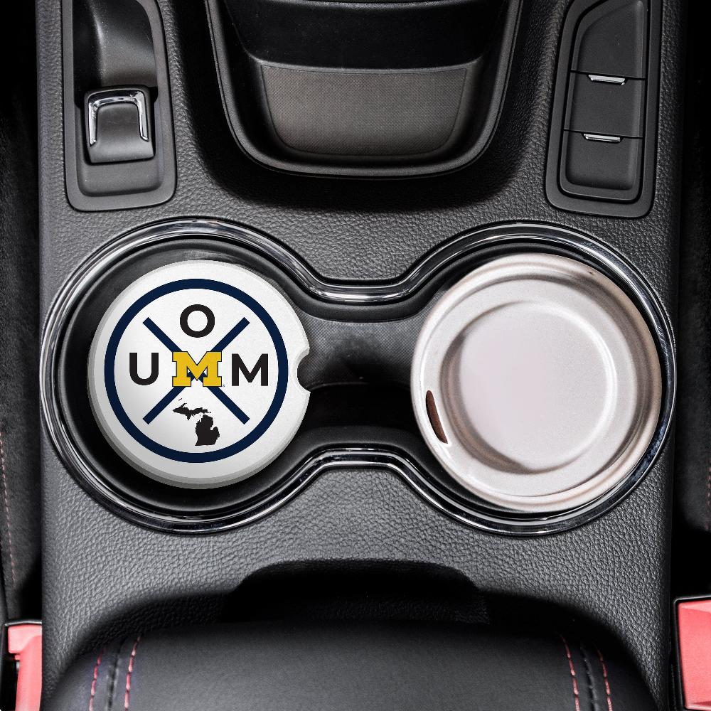 fan creations NCAA University of Michigan-Ceramic Car Coaster – Railroad Crossing Sign Design - 2 pack