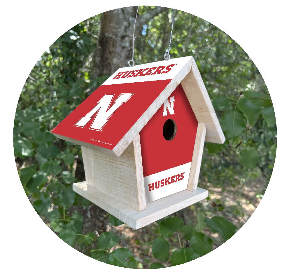 fan creations NCAA University of Nebraska-Themed Birdhouse – White Mahogany with Bright UV Printed Team Colors