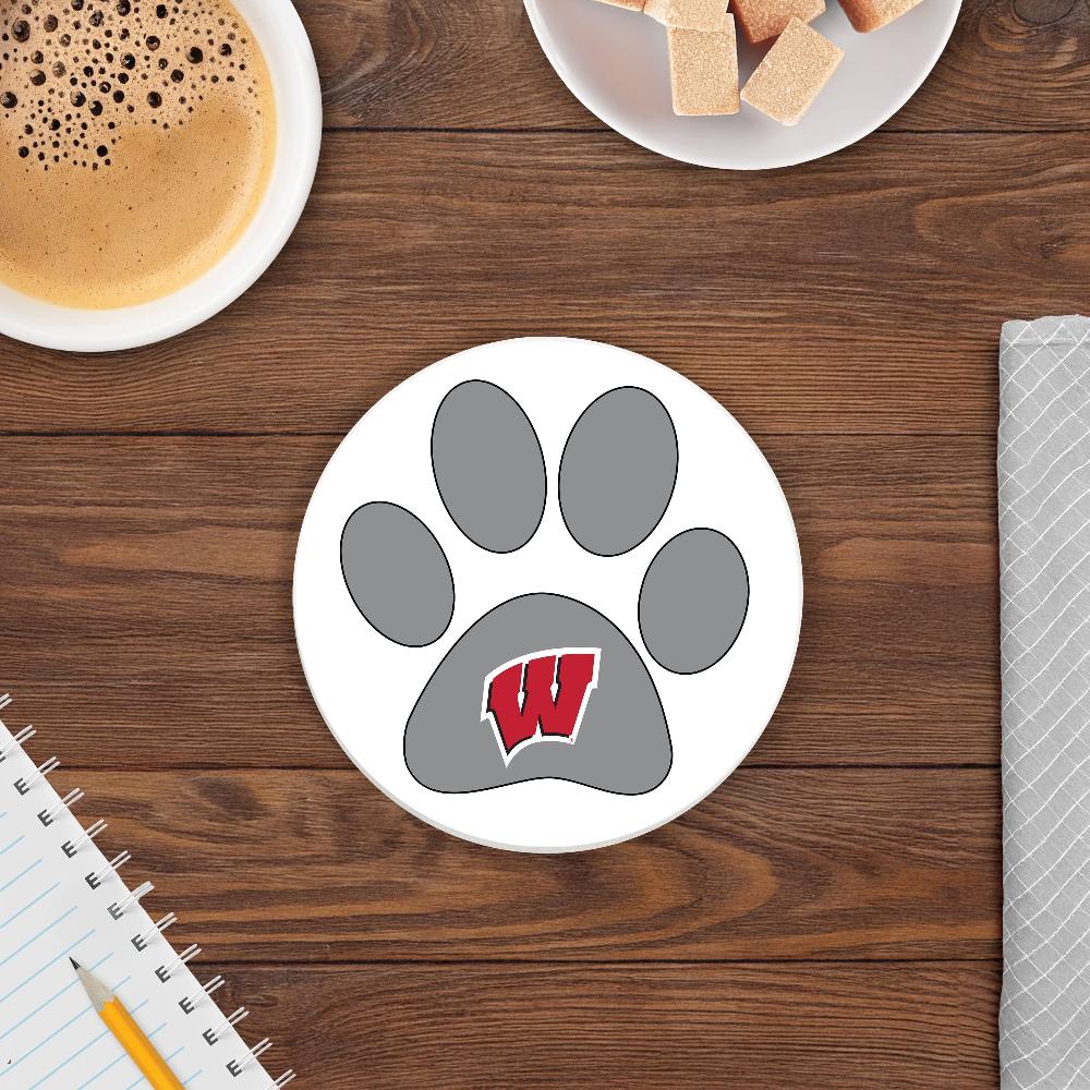 fan creations NCAA - University of Wisconsin 4 in Round Dog Paw Coaster